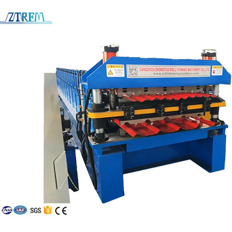 Double Layer Roof Panel Roll Forming Machine Double Deck Tile Forming Machine PLC Control Hydraulic Cutting Gear Bearing CE ISO 0-30m/min+5.5kw