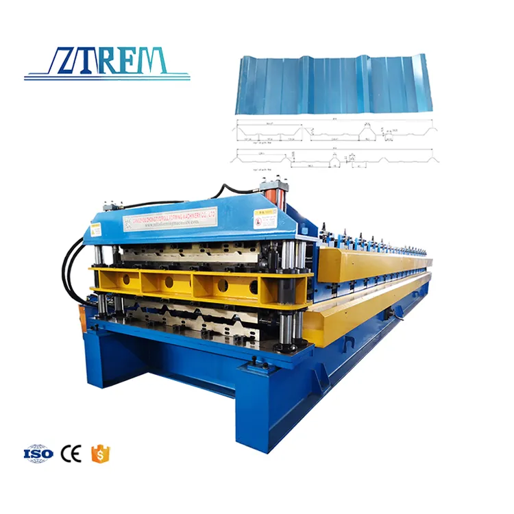 22-Gauge 28 Metal Roofing Sheet Glazed Tile Making Corrugated Double Layer Roof Panel Roll Forming Machine with Gear & Bearing 0-30m/min+Metal Corrugated Trapezoidal Double Layer Roll Forming Machine+5.5kw-7.5kw