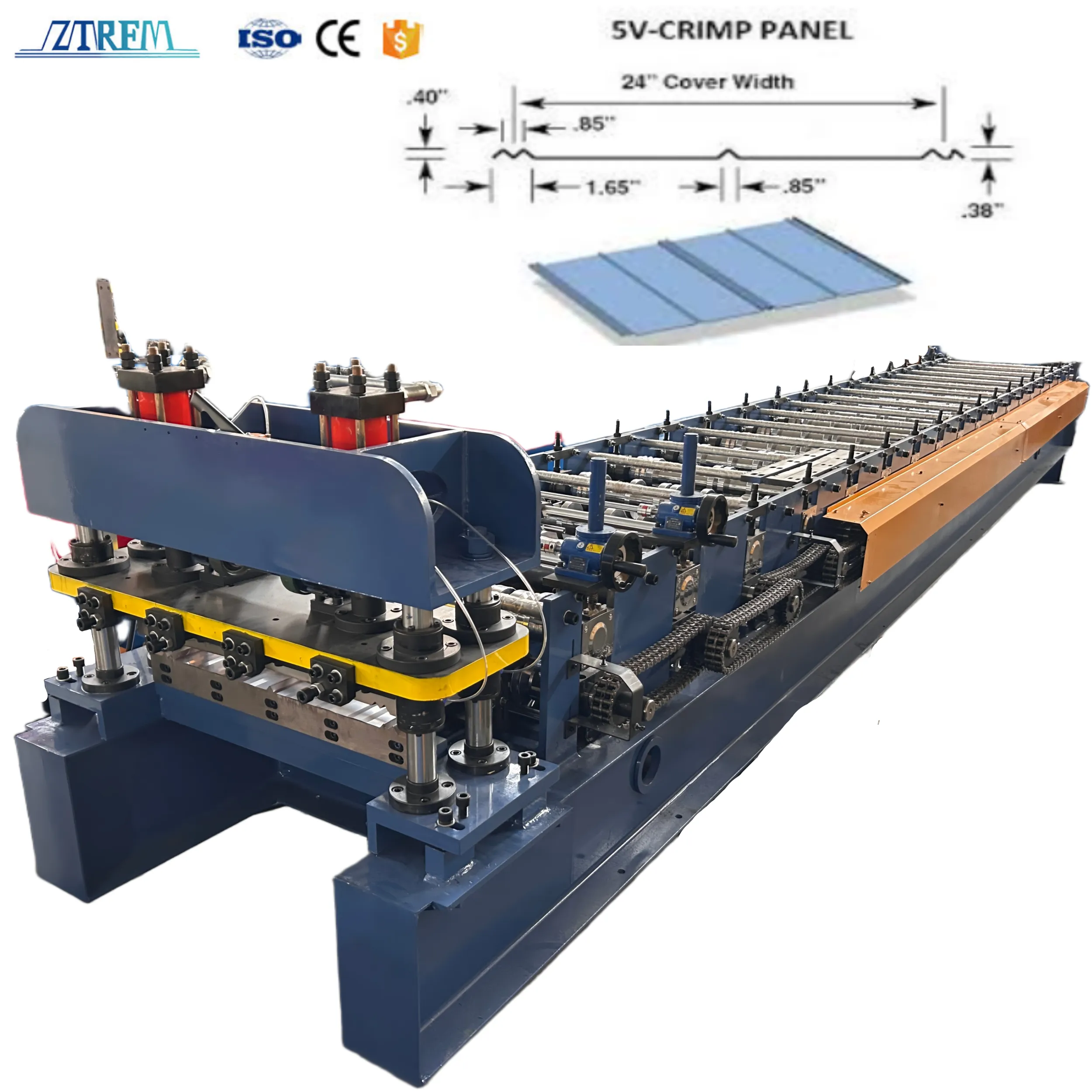 America Canada 5V Standing Seam Machine 5V Crimp Metal Roofing Machine 5v Crimp Roofing 5V Standing Seam Machine+5.5KW+15 m/min