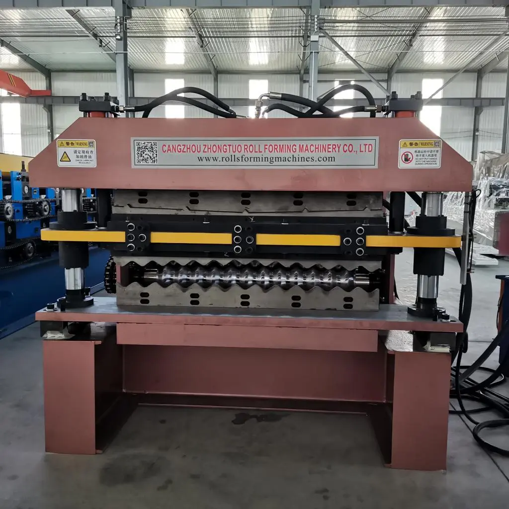 High-Speed Double Trapezoidal Roof Roll Forming Machine Ibr Ag Panel Core Motor Component for Sheet Metal Roof Making ZTRFM+11KW+30 m/min