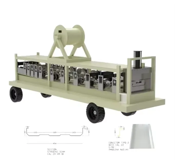 ZTRFM Hot Sale Portable Moving Standing Seam Metal Roofing Machine With Trailer 20 M/Min+Portable Standing Seam Roofing Sheet Machine+7.5KW