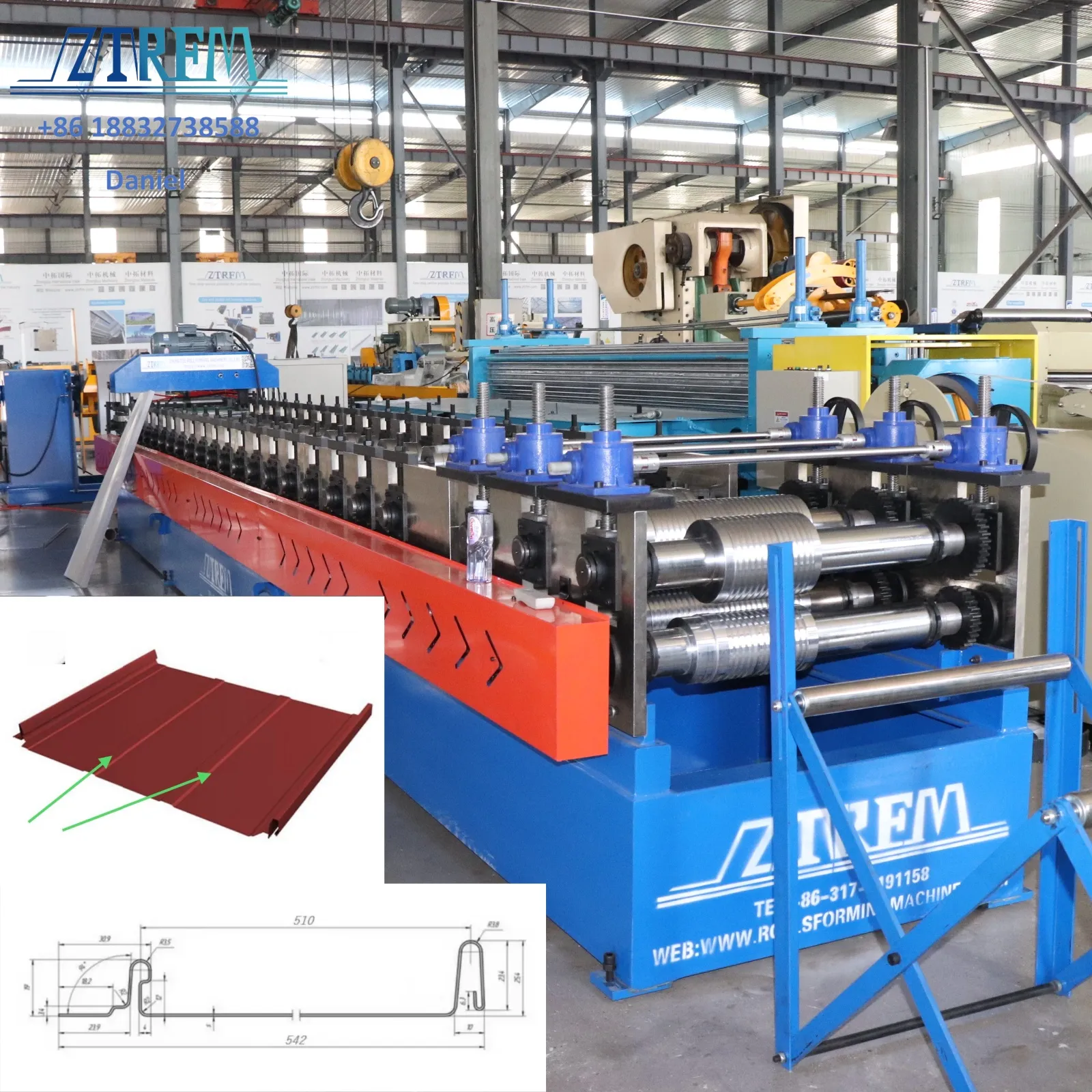 Russian Click-clock Folding Roof Machine Wall Cladding Panel Machine Anti Aging Wall Cladding Machine 20 M/Min+Russian Click-clock Folding Roof Machine+7.5KW