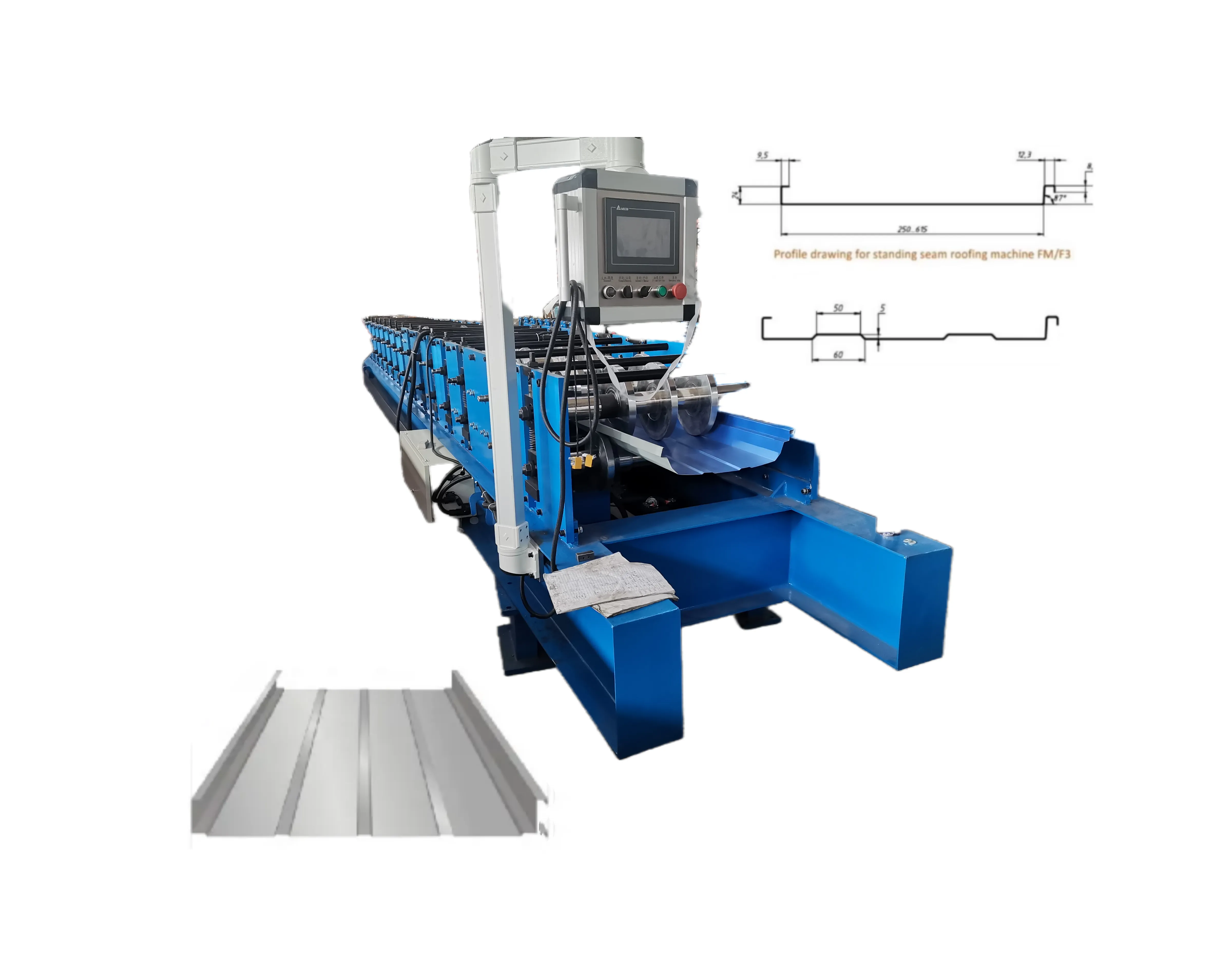 Automatic Portable Standing Seam Roll Forming Machine for Steel Roofing Sheets with Motor Gearbox 0.3-0.8mm Thickness Automatic Standing Seam Making Machine+5.5kw+50 m/min