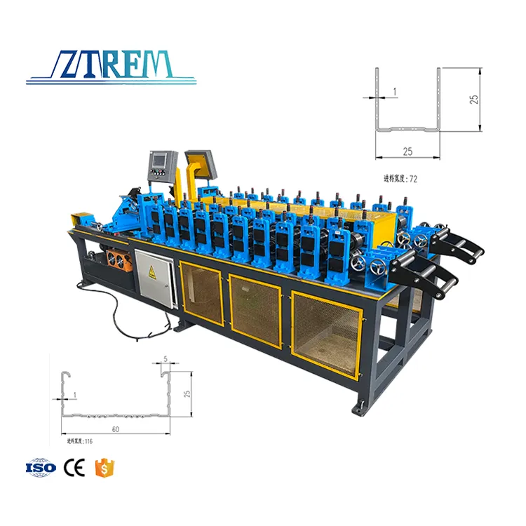 Full Automatic Motor Pump Bearing Drywall Steel Frame Stud Track Light Keel Gauge C U Channel Profile Ceiling System Making 40m/min+CU automatic size changing roll forming machine+17.5kw