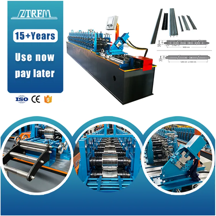 ZTRFM Galvanized Steel Ceiling Grid Machine Ceil T Bar Form Machine PLC Engine Motor Explosive Models Steel Ceiling Plate Plant 0-45 m/min