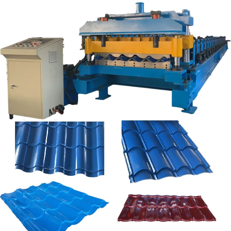 Metal Roof Tile Sheet Roll Forming Machine Full Automatic PLC Siemens Motor Gear Bearing Roofing Glazed Tile Making Machinery 3-5m/min+ZT-1100+9.5KW
