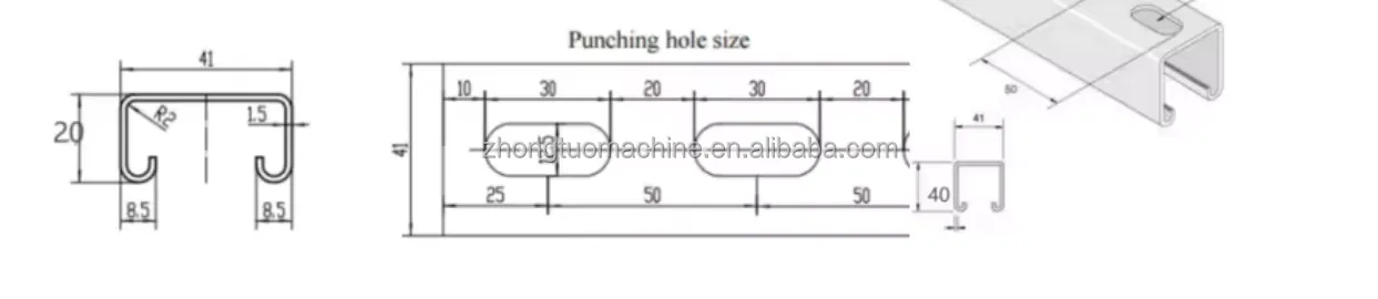 Profile drawing of solar mounting rails 41x41 and 41x21