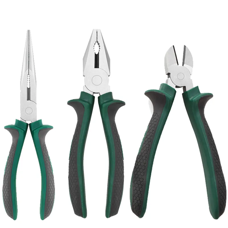 Multifunctional Hand Tools Cutting Pliers Set Combination & Long Nose & Diagonal Pliers 6in(15.24cm)+1 1/2 in+Combination Pliers