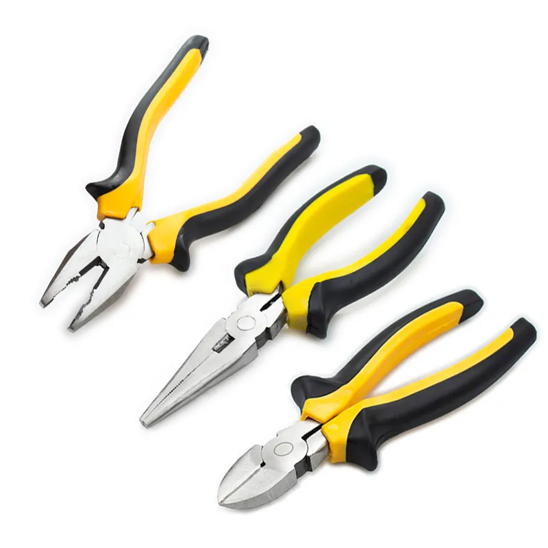 High Quality CR-V Steel Pliers Six Seven Eight Inch Combination Long Nose Diagonal Serrated Jaw Surface OEM Customizable 6in(15.24cm)+1 1/2 in+Combination Pliers