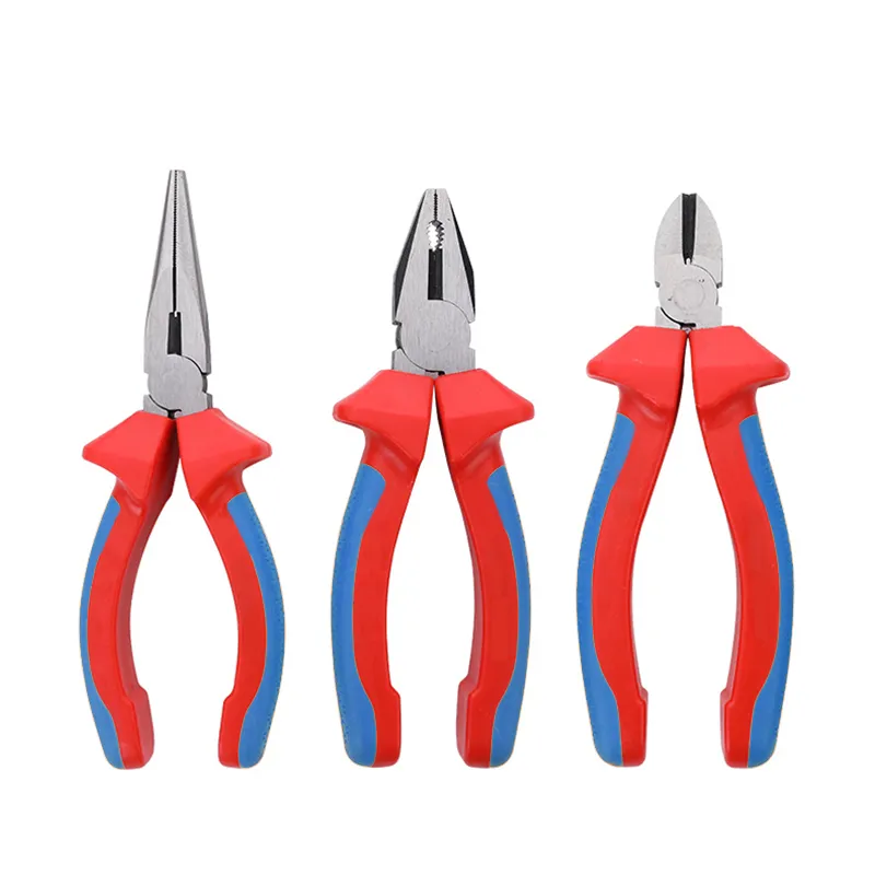Outdoor Hand Tools Metric OEM Pliers Carbon Steel Multi Combination Long Nose Diagonal Portable Plier Set with Anti-skid Handle 200 mm+1 1/2 in+Combination Pliers