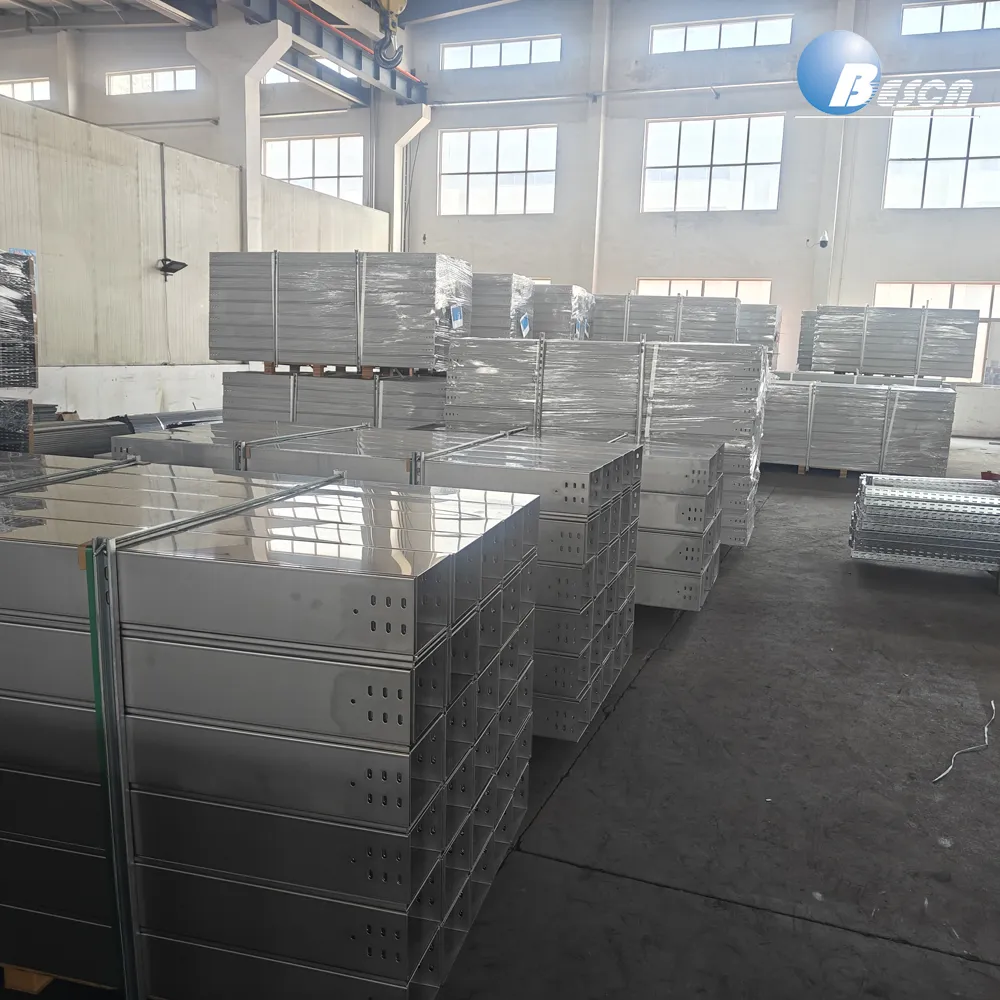 Ventilated Through Cable Tray Steel Perforated Cable Tray 100 Height China+BC1/2/5/6 Cable Tray Straight+Besca+3000mm+50-1000mm