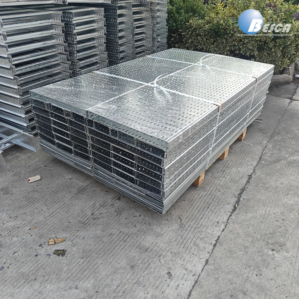 GI Cable Tray Perforated Cable Tray 200, 300, 450, 600mm Width China+BC1/2/5/6 Cable Tray Straight+Besca+3000mm+50-1000mm