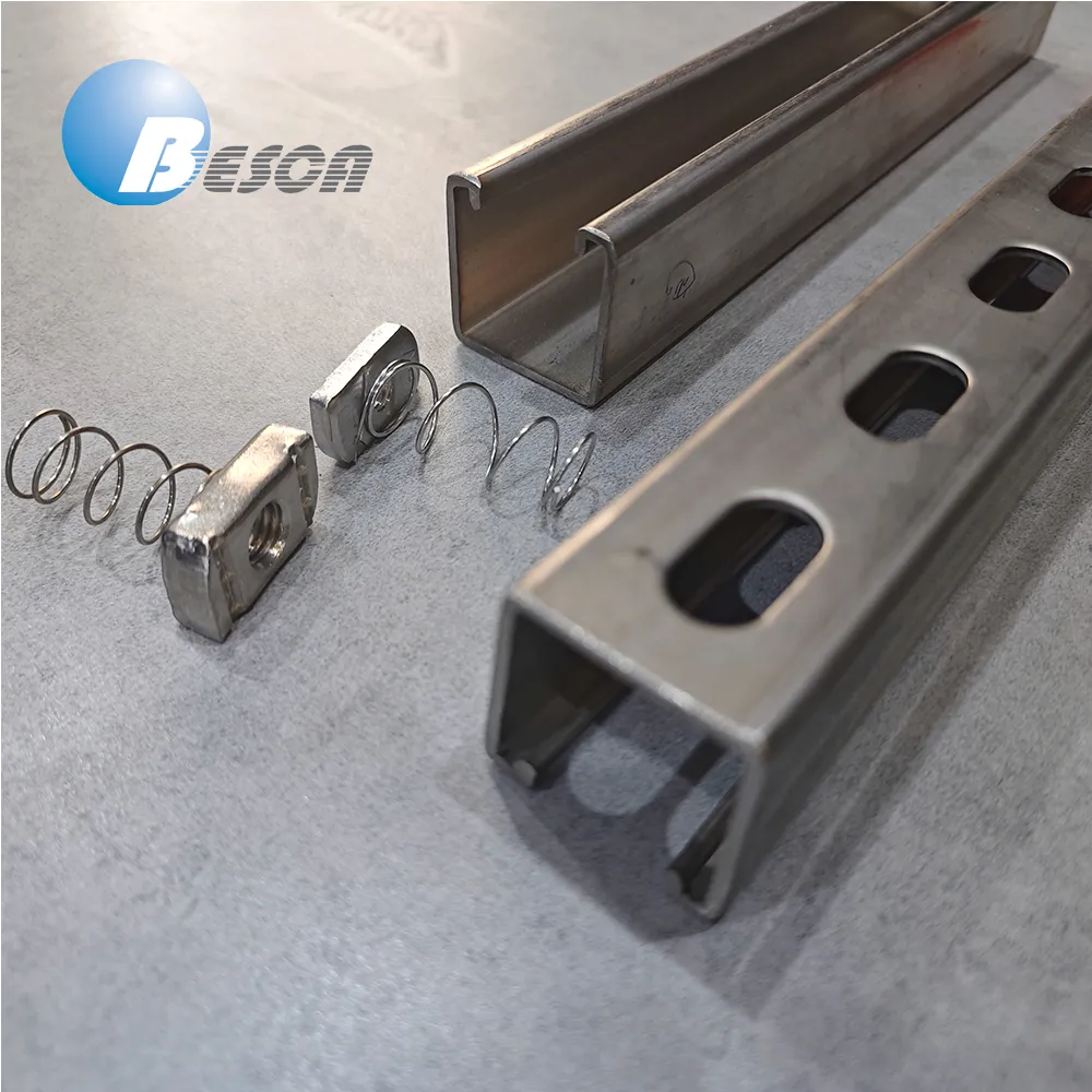 Galvanized Slotted Steel Channels with Connector Angle UL CE ISO to Support Cable Tray Jiangsu, China+BS+BESCA+Pre-Galvanized, Hot-Dip Galvanized+3 m, 6 m