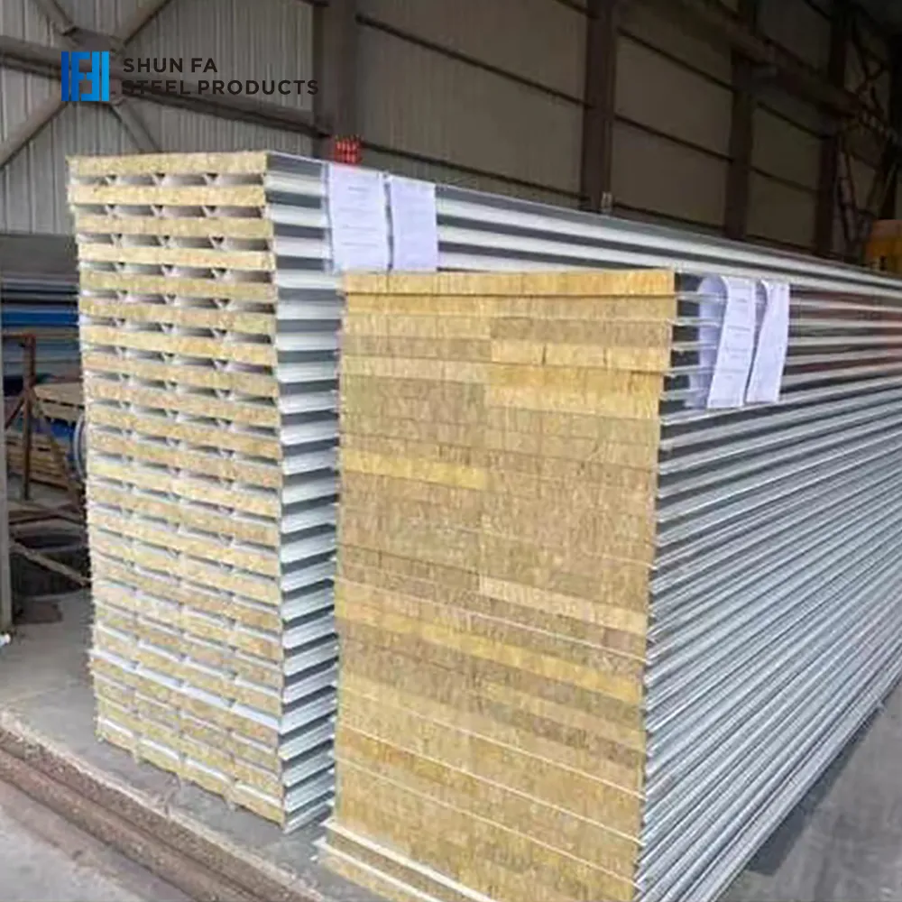 Custom 40mm Exterior Wall Rock Wool Sandwich Panel Metal Roof Outdoor Siding Boards Soundproof Factory Cold Room Warehouse