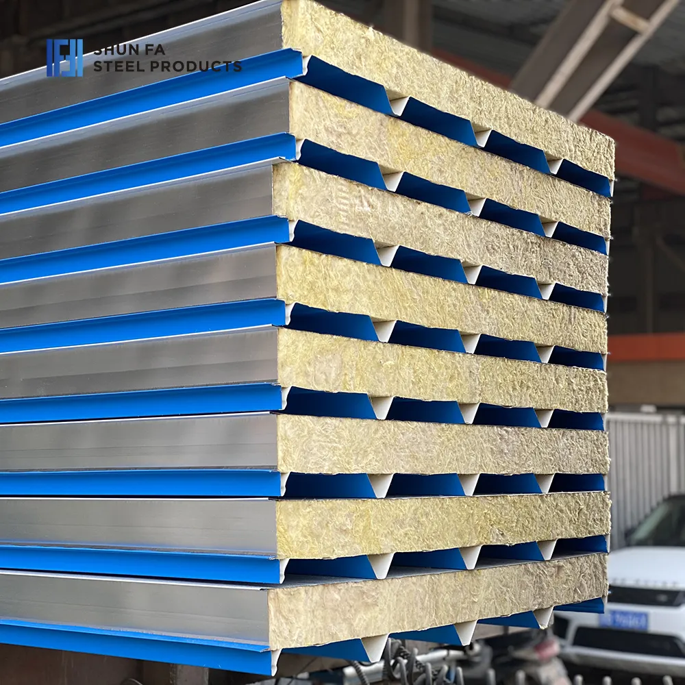 Custom Length Rock Wool Roof Sandwich Panel Insulation SIP Acoustical Fireproof House Siding Building Construction Materials
