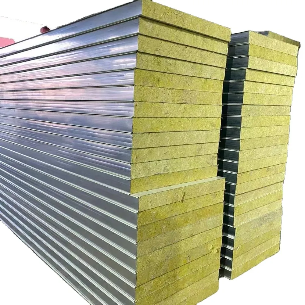 Modern Design Steel Sandwich Panel Rock Wool Insulation Board for Roof Wall Building Construction Made China Factory Warehouse
