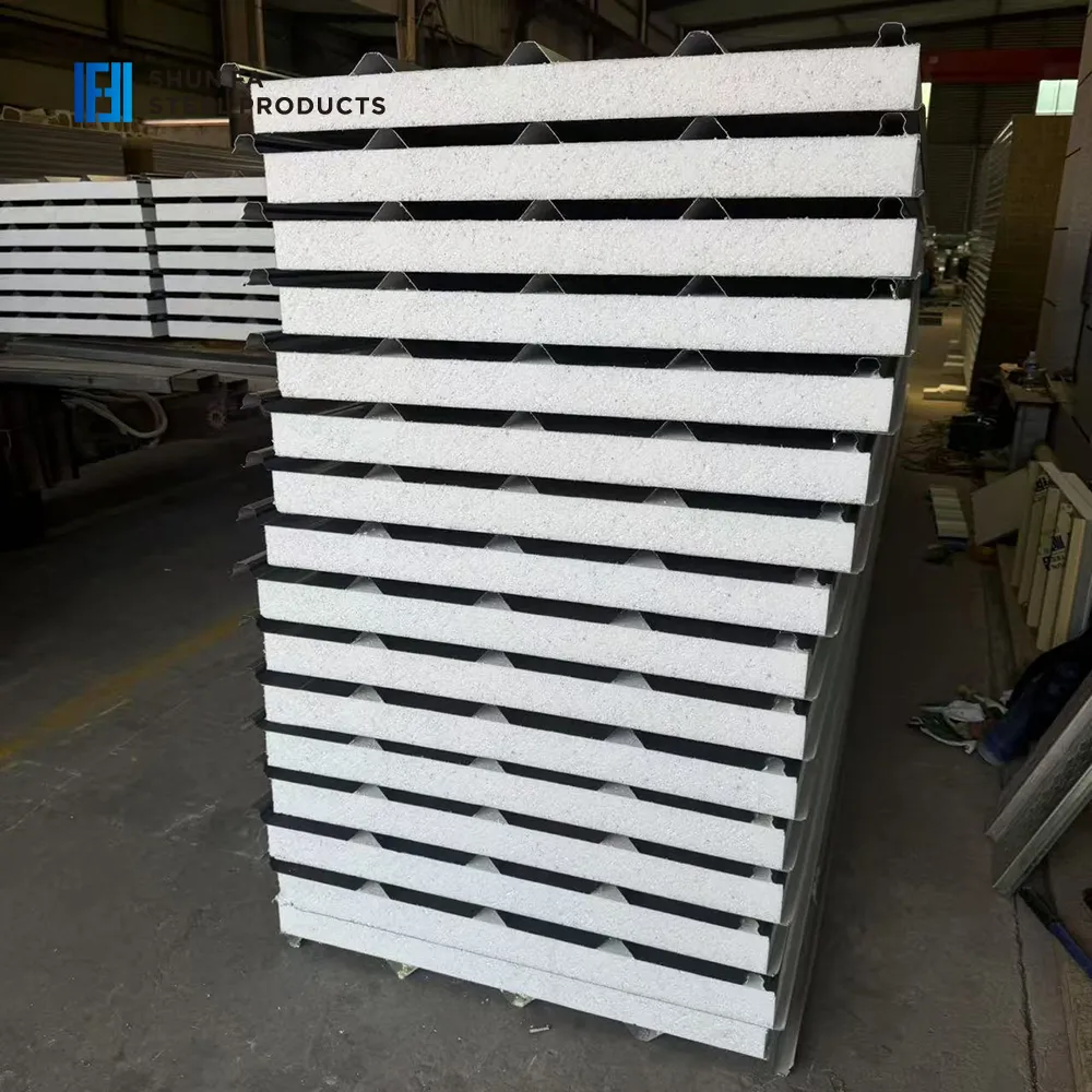 Custom Eco-Friendly Insulated Foam 40mm EPS Sandwich Panel High Quality Roof Steel Sheet Boards Fireproof Outdoor Hotel Farm EPS Sandwich Panels+50mm