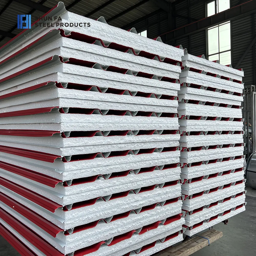 Custom 50mm Insulated EPS Roof Sandwich Panel Metal Siding Steel Poam Panels Fireproof Soundproof Construction Building