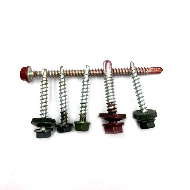 Huazhen Brand Self Drilling Screws M3.5 M6 Carbon Steel Fine Thread Class 4.8 6.8 Color Painted Hex Head for Roofing Metal