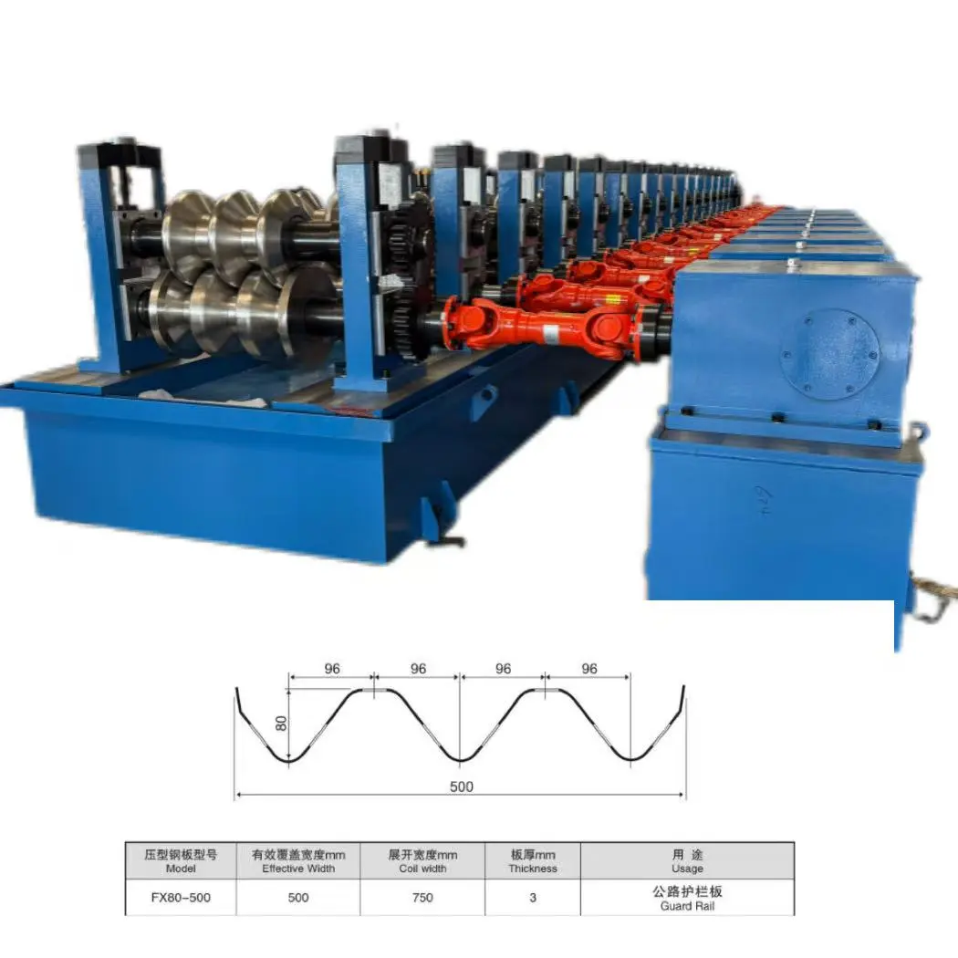 High Quality Highway Guardrail Three Waves Cold Roll Forming Machine 15 m/min+Highway Guardrail Three Waves+7.5kw